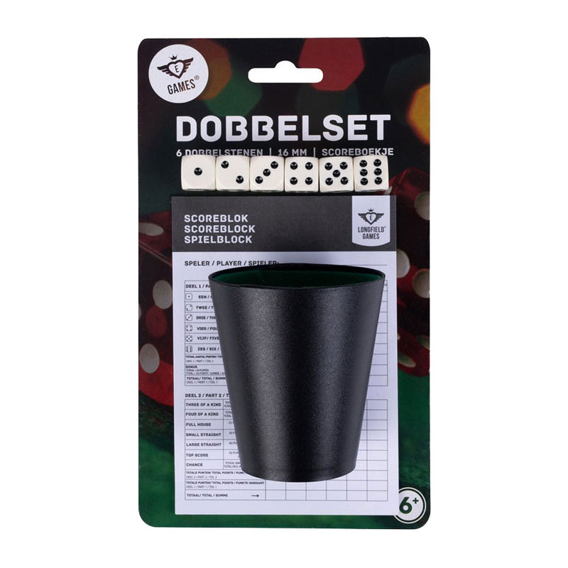 Load image into Gallery viewer, Longfield dobbelset beker+ 6 dobbelstenen en scoreboekje
