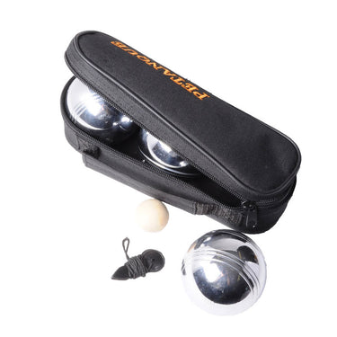 Engelhart metalen jeu de boules set – 3 ballen in zwarte rits tas – pétanque set – metalen boules 74 mm 720 g – inclusief but, meetlint en spelregels –