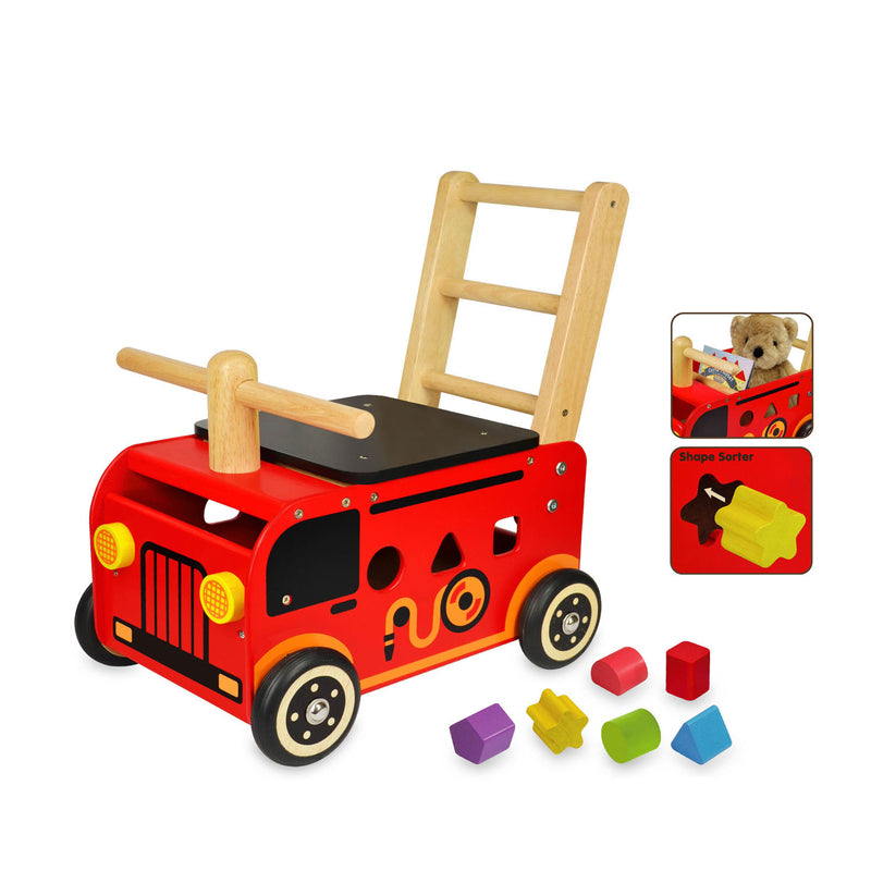 Load image into Gallery viewer, I'm toy loop- en duwwagen brandweer
