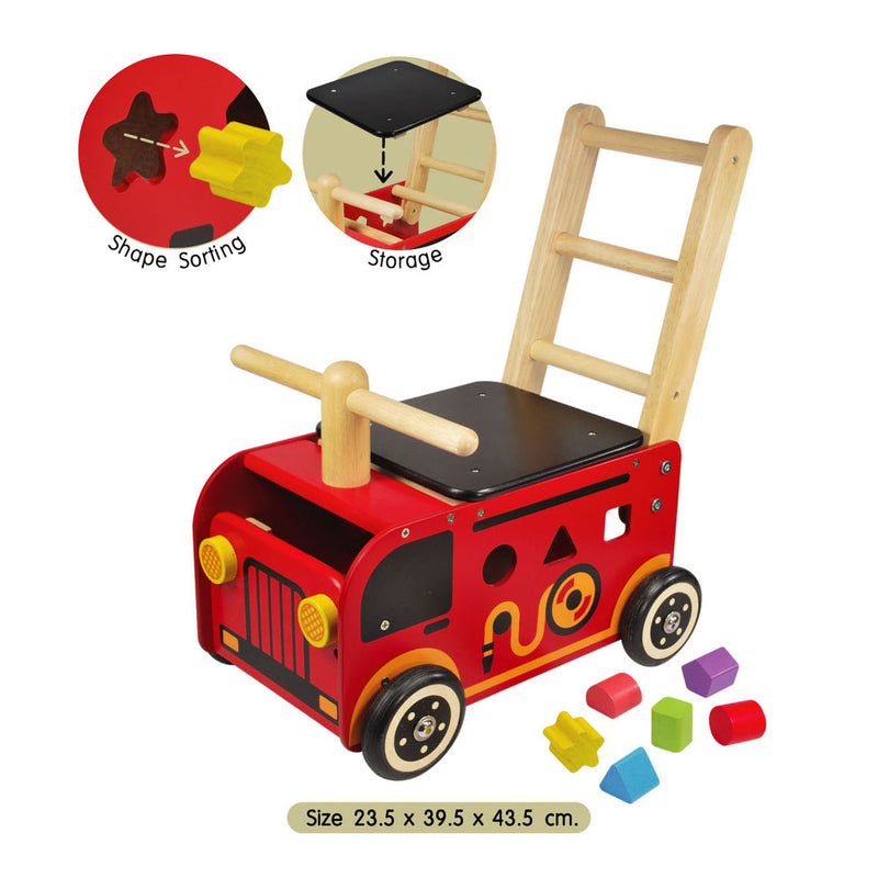 Load image into Gallery viewer, I'm toy loop- en duwwagen brandweer
