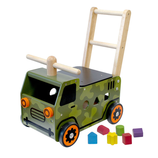 I'm toy loop- en duwwagen legertruck