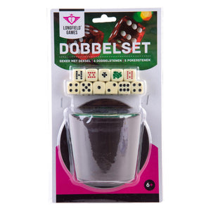 Longfield pokerbeker met deksel – inclusief 2 sets dobbelstenen (16 mm) – dobbelset – klassiek dobbelspel familiespel – engelhart