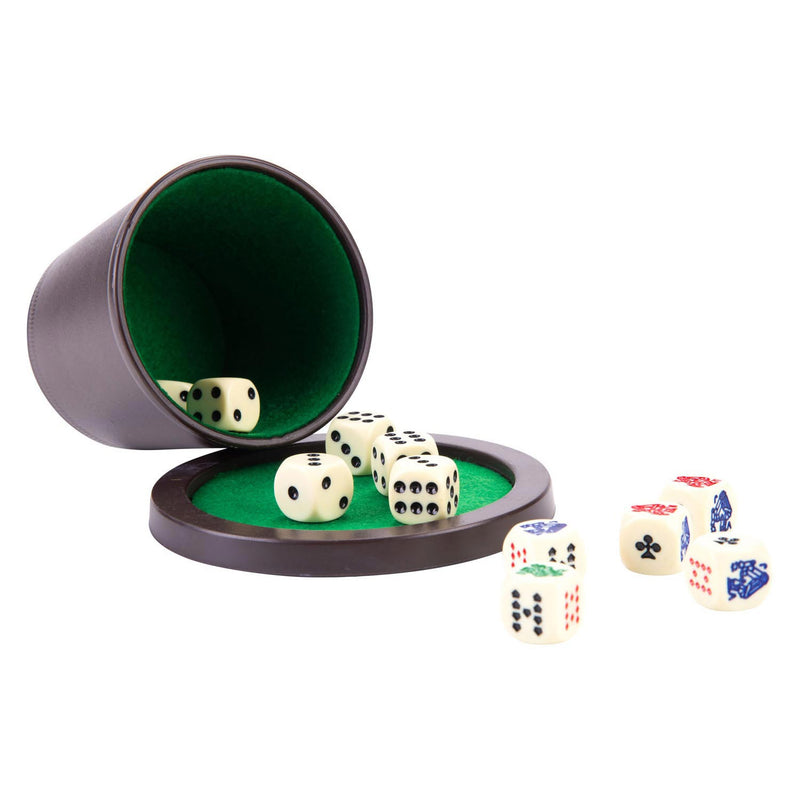 Load image into Gallery viewer, Longfield pokerbeker met deksel – inclusief 2 sets dobbelstenen (16 mm) – dobbelset – klassiek dobbelspel familiespel – engelhart
