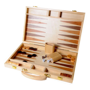 Engelhart backgammon 15 inch - hout ingelegd bord - houten koffer met handvat - luxe uitvoering -