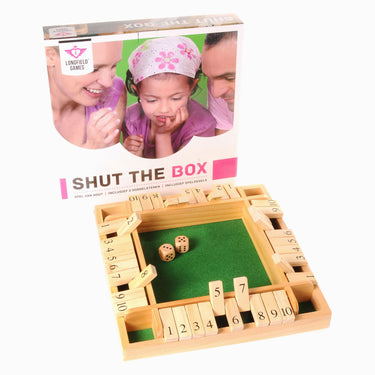 Longfield shut the box – 4 spelers – rubberhouten bak met ingelegd vilt – inclusief 8 houten dobbelstenen – bordspel 29 x 29 x 3,5 cm – strategisch familiespel – engelhart