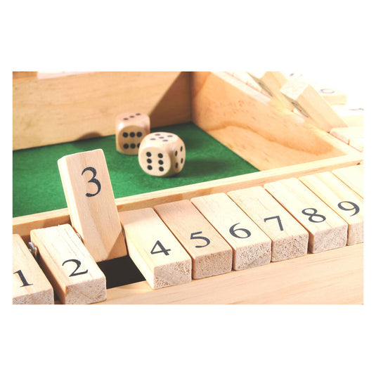 Longfield shut the box – 4 spelers – rubberhouten bak met ingelegd vilt – inclusief 8 houten dobbelstenen – bordspel 29 x 29 x 3,5 cm – strategisch familiespel – engelhart