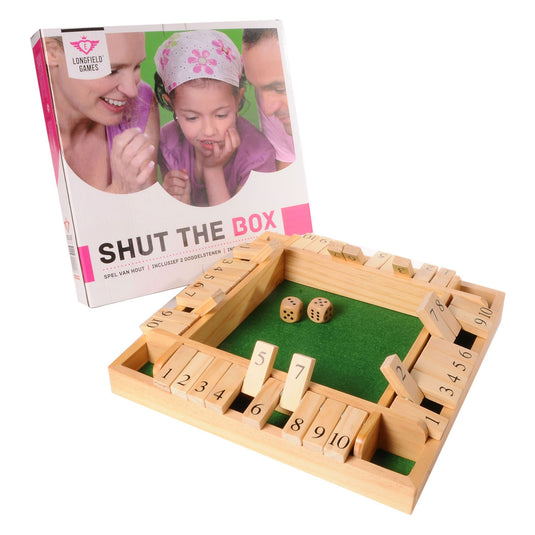 Longfield shut the box houten dobbelspel, 4 spelers