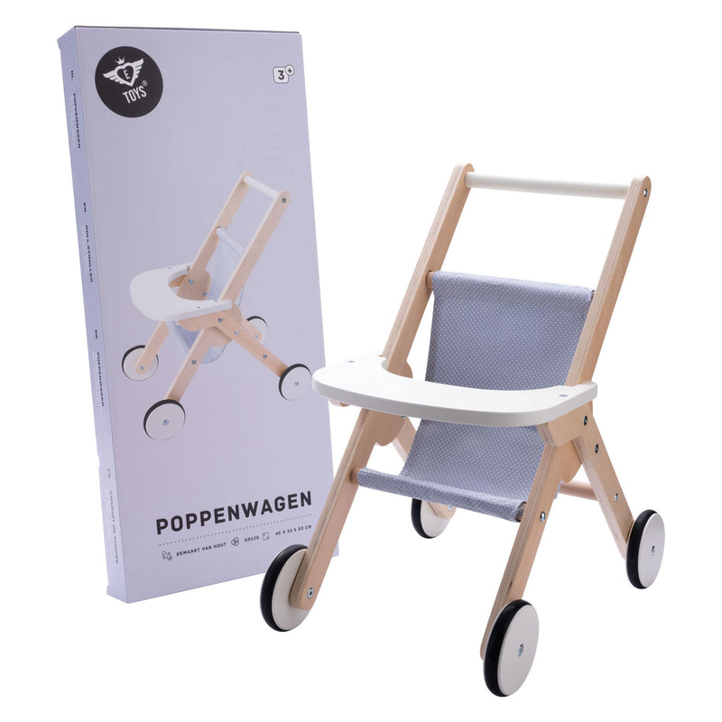 Load image into Gallery viewer, Angel toys houten poppenwandelwagen grijs blauw
