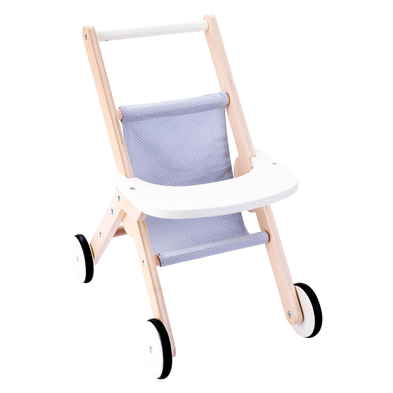 Load image into Gallery viewer, Angel toys houten poppenwandelwagen grijs blauw
