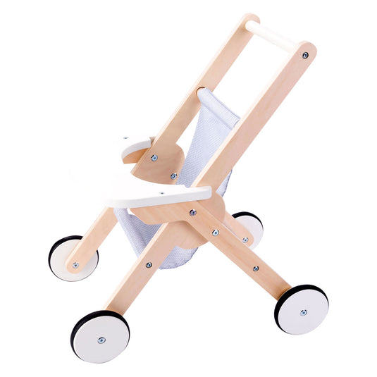 Angel toys houten poppenwandelwagen grijs blauw