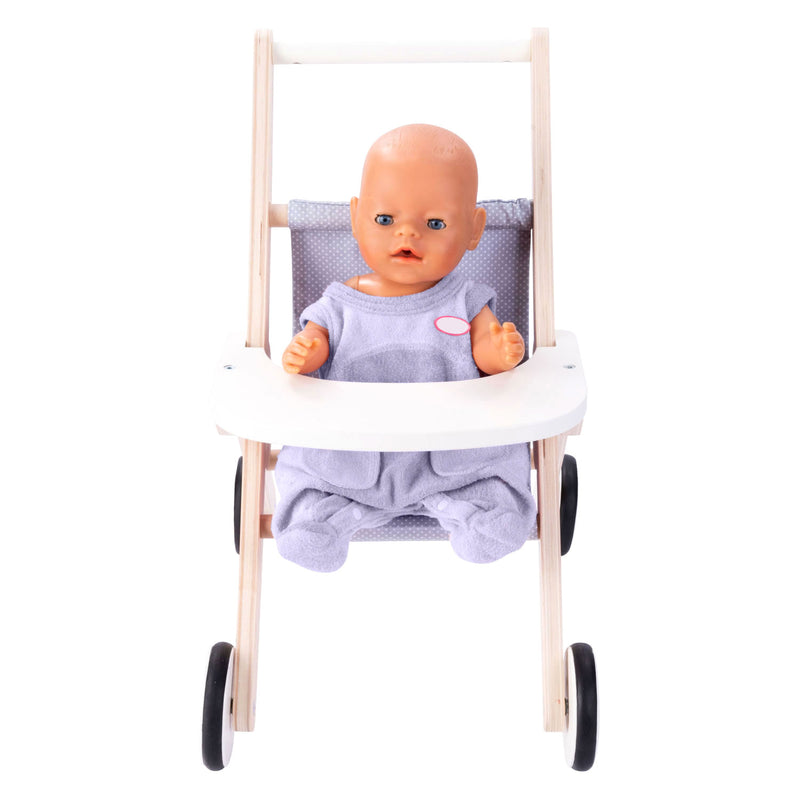 Load image into Gallery viewer, Angel toys houten poppenwandelwagen grijs blauw
