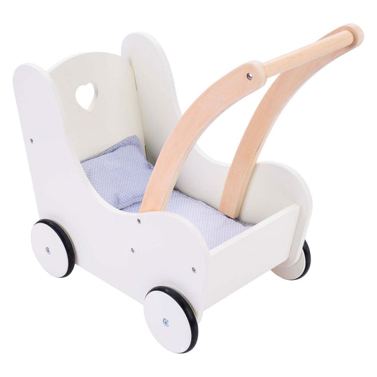 Houten poppenloopwagen grijs wit
