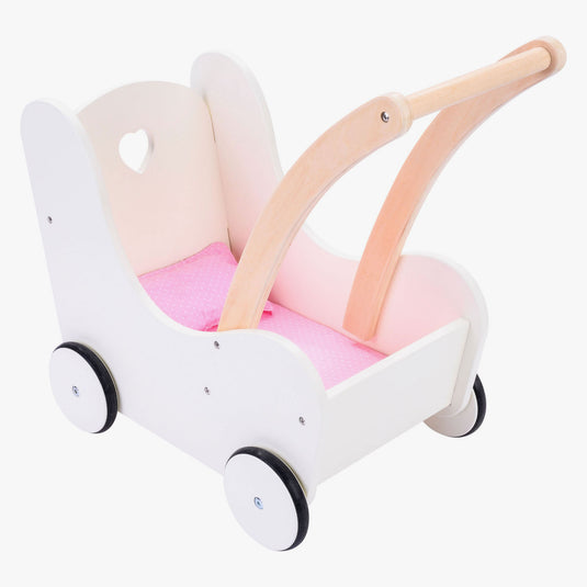 Houten poppenloopwagen roze wit