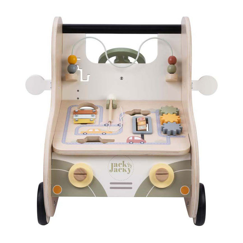 Load image into Gallery viewer, Jack jacky houten loopwagen met educatieve activiteiten – multi functional car – activiteiten loopwagen – walker speelgoed – motoriek cognitieve ontwikkeling – educatief houten speelgoed – jack jacky
