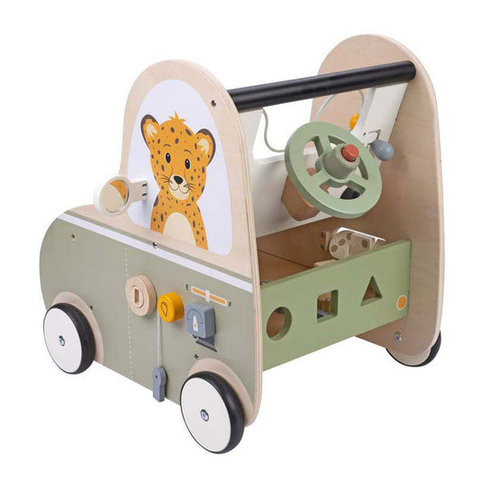 Jack jacky houten loopwagen met educatieve activiteiten – multi functional car – activiteiten loopwagen – walker speelgoed – motoriek cognitieve ontwikkeling – educatief houten speelgoed – jack jacky