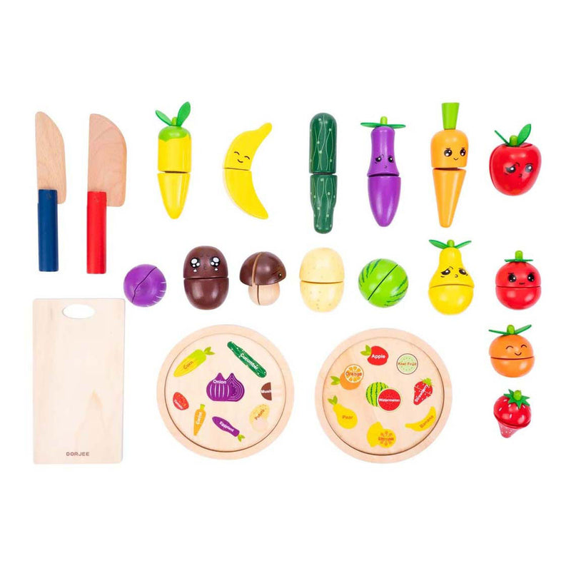 Load image into Gallery viewer, Houten snijset groente en fruit
