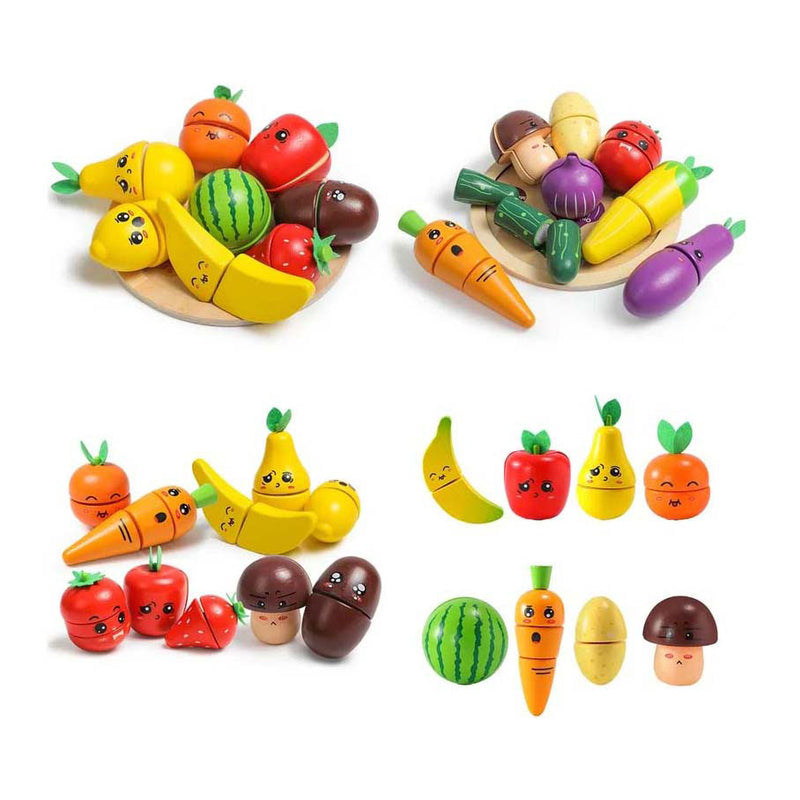 Load image into Gallery viewer, Houten snijset groente en fruit
