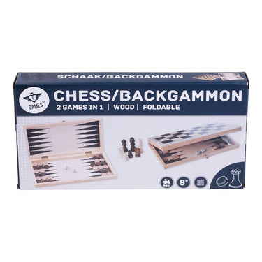 Backgammon houten schaak en set