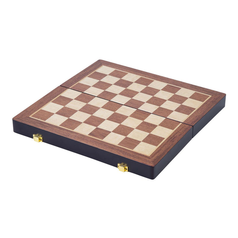 Load image into Gallery viewer, Engelhart schaakspel deluxe inklapbaar – houten schaakset van essenhout – luxe bruin schaakbord 38 x 38 x 5,8 cm – opklapbaar compact –
