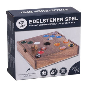 Engelhart edelstenen spel – walnoothout – 18,3 x 18,3 x 4 cm – inclusief 60 edelstenen – strategisch bordspel –