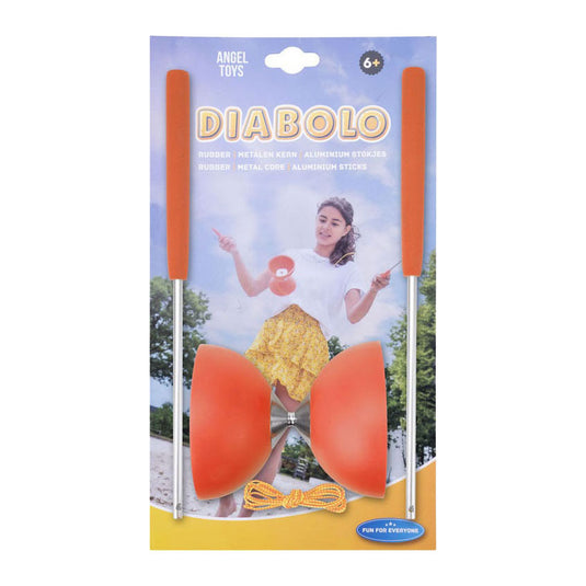 Engelhart diabolo van rubber met metalen stokjes - fluor rood