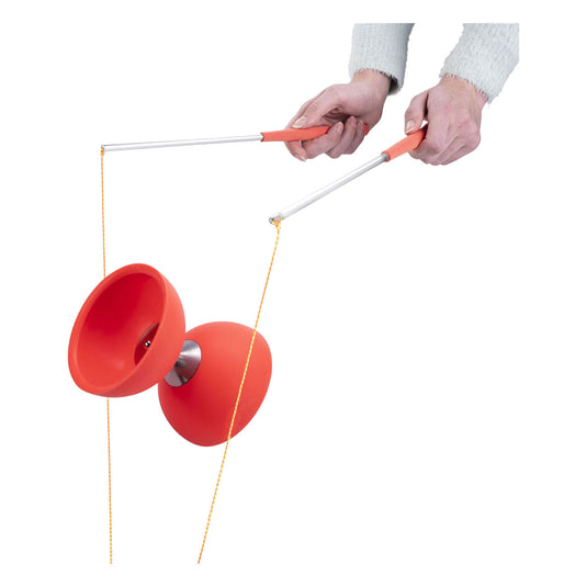 Engelhart diabolo van rubber met metalen stokjes - fluor rood