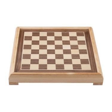 Engelhart schaakset 40x40 cm – luxe houten schaakbord ingelegd esdoorn walnoot fineer – koning 77 mm – met opbergsysteem – inclusief colourbox – houten schaakstukken bord –