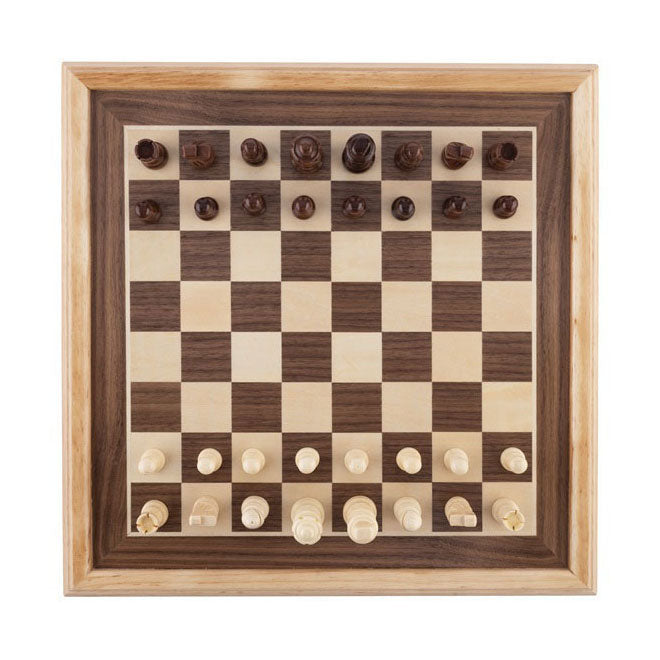Load image into Gallery viewer, Engelhart schaakset 40x40 cm – luxe houten schaakbord ingelegd esdoorn walnoot fineer – koning 77 mm – met opbergsysteem – inclusief colourbox – houten schaakstukken bord –
