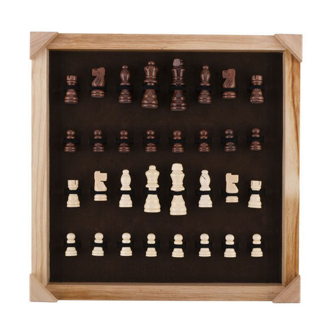 Load image into Gallery viewer, Engelhart schaakset 40x40 cm – luxe houten schaakbord ingelegd esdoorn walnoot fineer – koning 77 mm – met opbergsysteem – inclusief colourbox – houten schaakstukken bord –
