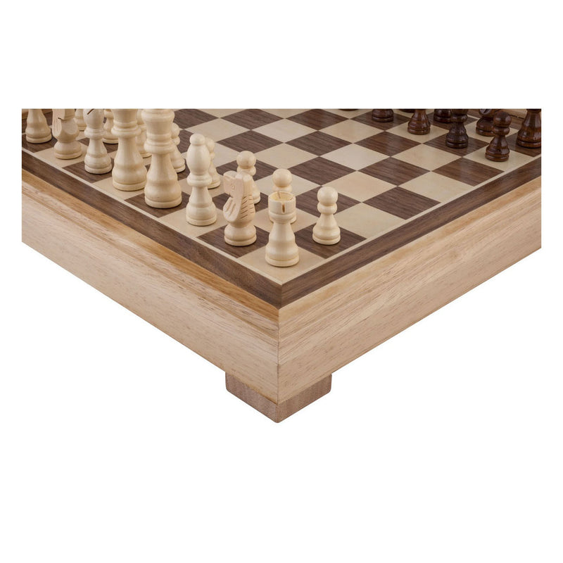 Load image into Gallery viewer, Engelhart schaakset 40x40 cm – luxe houten schaakbord ingelegd esdoorn walnoot fineer – koning 77 mm – met opbergsysteem – inclusief colourbox – houten schaakstukken bord –
