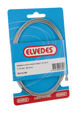 Coupling inner cable Elvedes 2250mm 7x7 wire galvanized Ø1.5mm with V-nipple (on card)