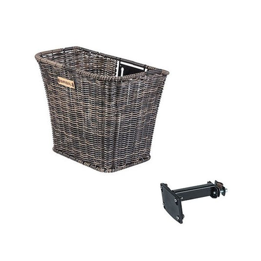 Basil Bremen Rattan Look FM - fietsmand - voorop - inclusief Basil FM stuurpenhouder - bruin
