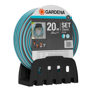 Gardena tuinslangset 13mmx20m met muurhouder, koppelingen en spuit.