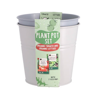 Overige merken kweekset emmer bio tomaten en sla 17cm metaal | 8 stuks