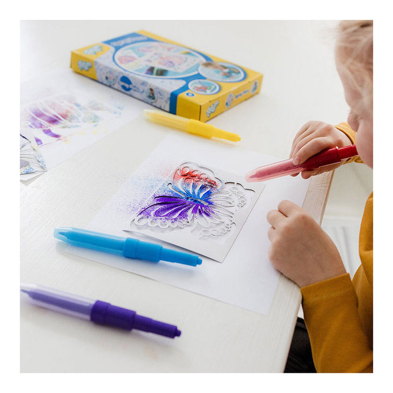 Load image into Gallery viewer, Totum spraypens 5 blaaspennen knutselset incl. unicorn en dieren sjablonen - creatief speelgoed vanaf 4 jaar - knutselen tekenen en schilderen cadeau tip
