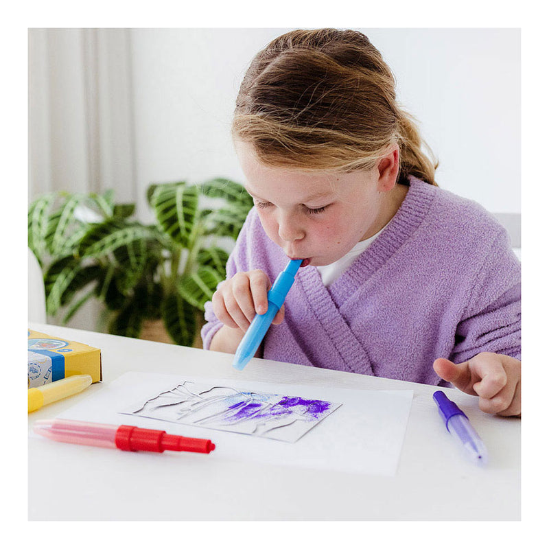 Load image into Gallery viewer, Totum spraypens 5 blaaspennen knutselset incl. unicorn en dieren sjablonen - creatief speelgoed vanaf 4 jaar - knutselen tekenen en schilderen cadeau tip
