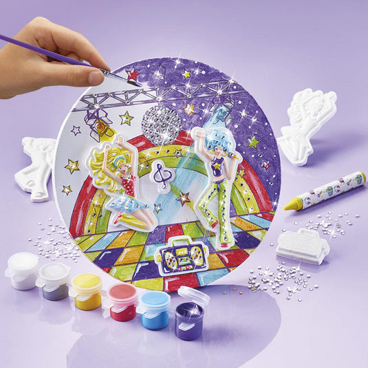 Totum knutselkoffer disco dans canvas schilderijtje maken - speelgoed meisjes - knutselen met gips home deco