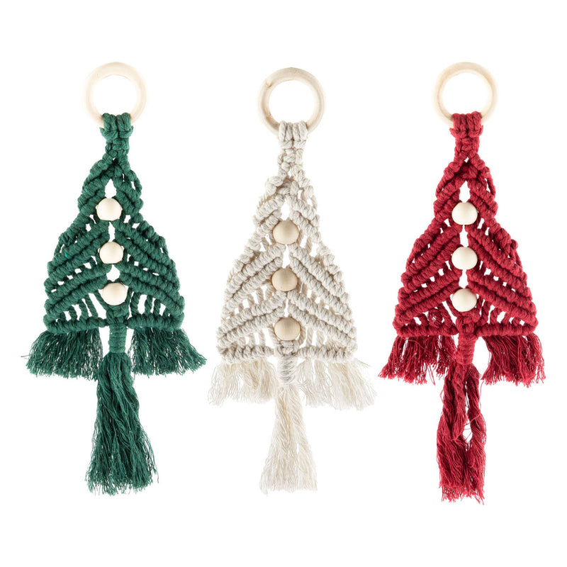 Load image into Gallery viewer, Creative craft group set macrame hangers kerstbomen - 3st.
