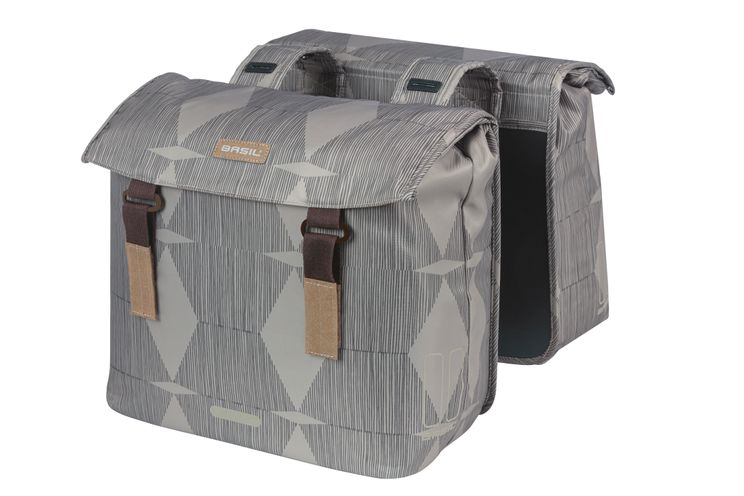 Load image into Gallery viewer, Basil Elegance dubbele fietstas, chateau taupe, gerecycled PET, Universal Bridge, 40-49L
