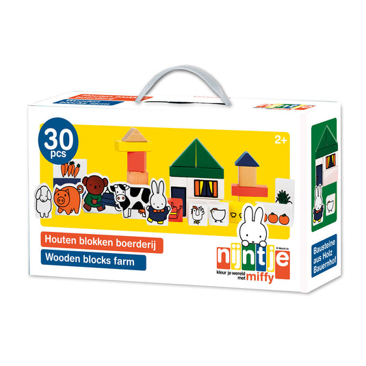 Bambolino nijntje houten blokken boerderij - 28 delig peuter speelset met boerderijdieren, bouwblokken - educatief speelgoed cadeau tip - vanaf 2 jaar - toys