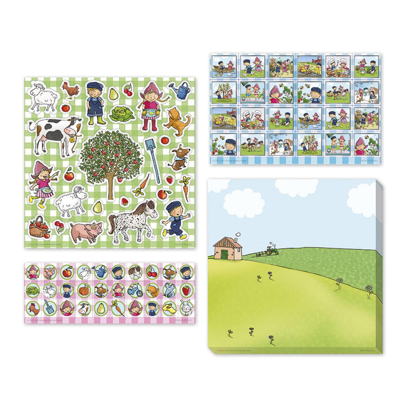 Load image into Gallery viewer, Bambolino fien teun stickers - 3 stickervellen met speelachtergrond - creatief speelgoed - boerderij - toys - vanaf 3 jaar
