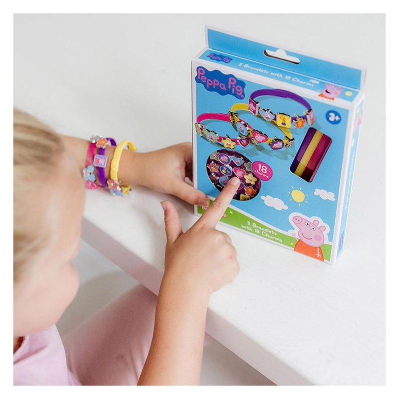 Load image into Gallery viewer, Bambolino peppa pig armbandjes maken set 3 schuif armbandjes met 18 bedels - speelgoed junior vanaf 3 jaar peuter kleuter
