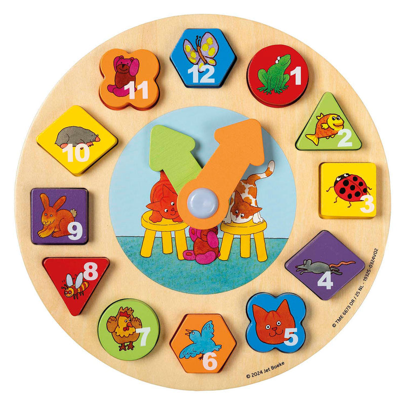 Load image into Gallery viewer, Bambolino toys dikkie dik houten leerklok, 12dlg.

