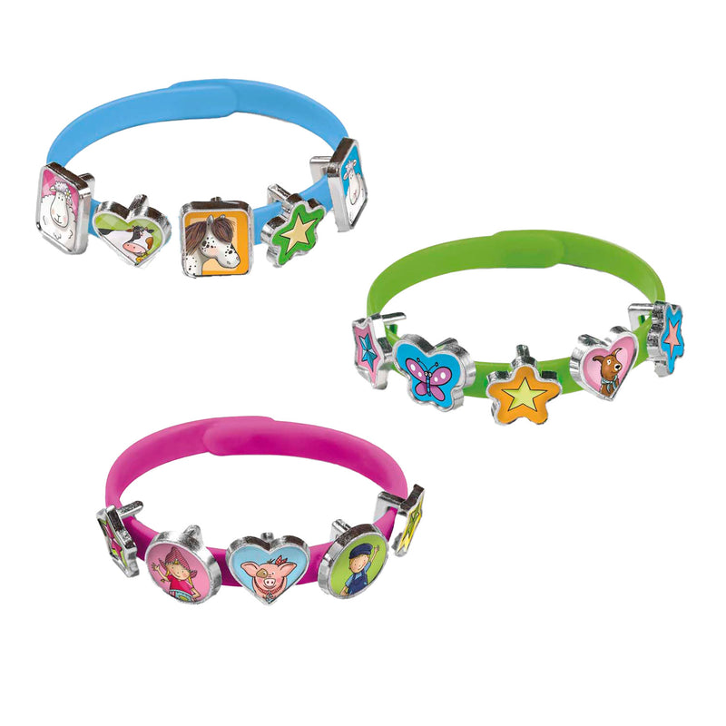 Load image into Gallery viewer, Bambolino fien teun schuif armbandjes maken - 3 armbandjes met 18 schuifbedels - vanaf 3 jaar - toys - boerderij thema
