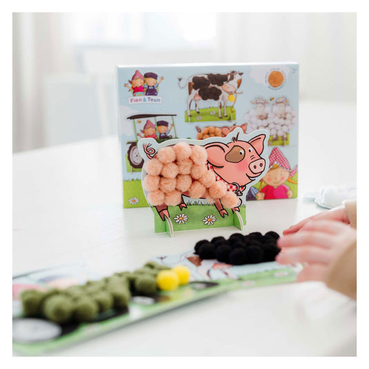 Bambolino fien teun knutselen - pompom plakken - knutselset boerderijdieren - creatief speelgoed, peuter, kleuter - vanaf 3 jaar - toys