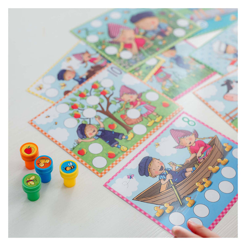 Load image into Gallery viewer, Bambolino fien teun creatieve stempelset, stempels en gekleurde kaarten - creatief, educatief speelgoed - boerderij speelgoed - vanaf 3 jaar - toys
