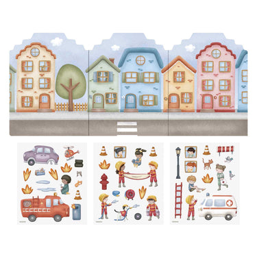 Little dutch herbruikbare sticker speelset jim friends - 3 vellen met mooie dikke stickers, compleet met speelachtergrond - niet permanente, verplaatsbaar en herbruikbaar - creatief speelgoed vanaf 3 jaar