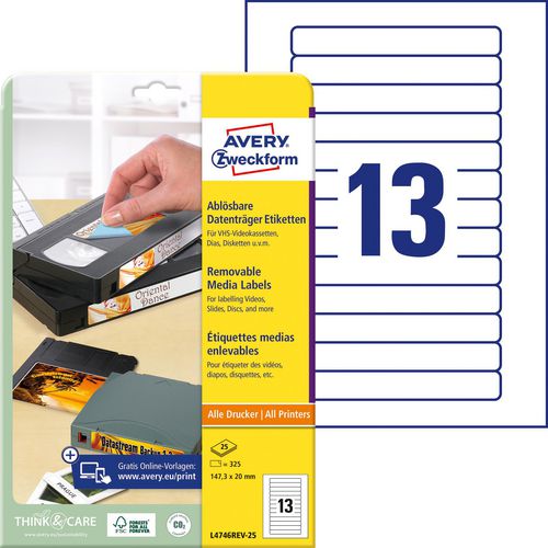 Videotape-etiketten avery zweckform 20 x 147.3 mm wit