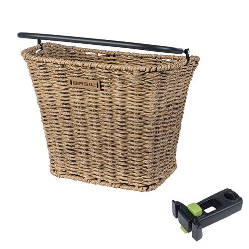 Fietsmand Basil Bremen Rattan Look met KF-stuurpenhouder 27 x 35 x 29 cm - seagrass