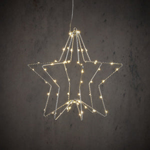 Edelman ster hangend zilver warm wit 60led bo - h30xd30cm | 3 stuks
